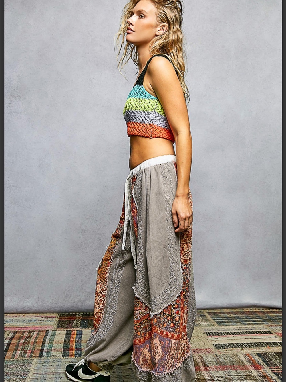 POL Patchwork Drawstring Jogger Pants - Picture 5 of 8